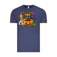 Vintage Denim Black cat pumpkin Vintage Tee - NancyCooperArtShop