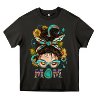 Asphalt Western Messy Bun Mom With Sunflower Heavy Core Tee - BundleAndBundleShop