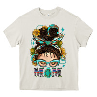 Cream Western Messy Bun Mom With Sunflower Heavy Core Tee - BundleAndBundleShop
