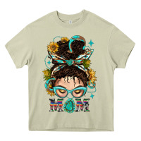 Western Messy Bun Mom With Sunflower Heavy Core Tee | Teevron