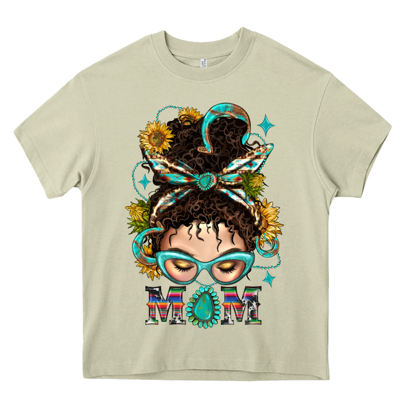 Western Messy Bun Mom With Sunflower Heavy Core Tee by BundleAndBundleShop | Teevron
