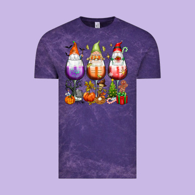 Hallothanksmas Wine Glasses And Gnomes Vintage Tee Designed By Texasbilliewilder