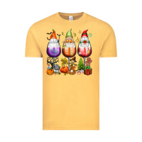 Vintage Mustard Hallothanksmas wine glasses and gnomes Vintage Tee - texasbilliewilder