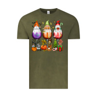 Vintage Olive Hallothanksmas wine glasses and gnomes Vintage Tee - texasbilliewilder