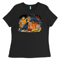 Black Fall Background With Crow Ladies Tee - LillyAllenDesigns