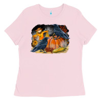 Bubblegum Pink Fall Background With Crow Ladies Tee - LillyAllenDesigns