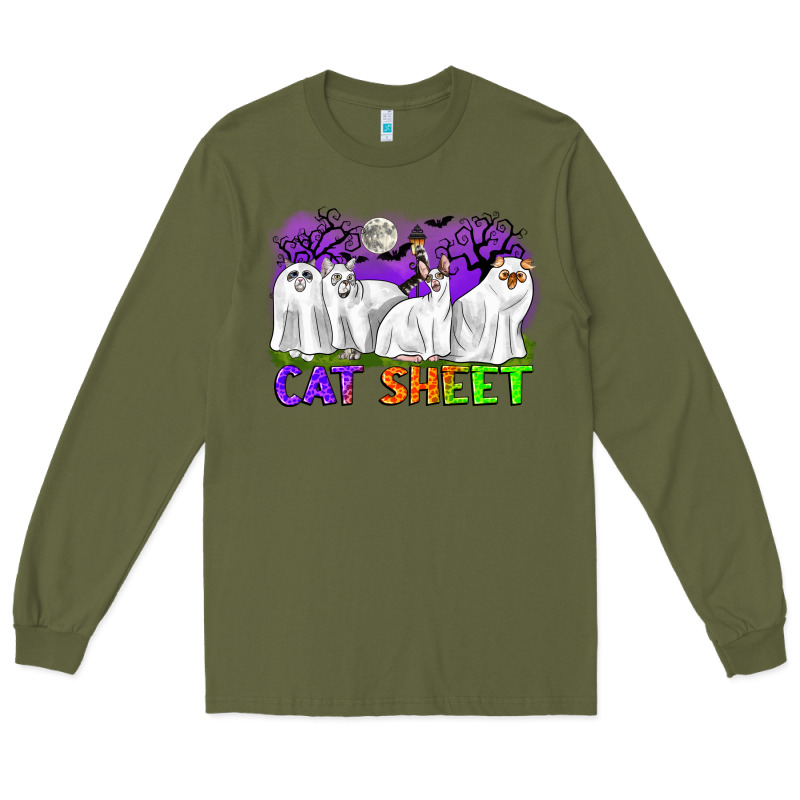 Cat Sheet Ghost Cats Halloween Long Sleeve Tee by CowGirlArtShop | Teevron