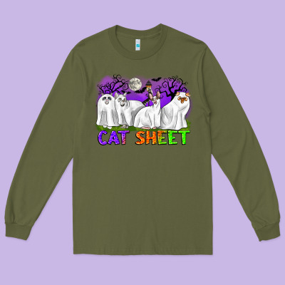 Cat Sheet Ghost Cats Halloween Long Sleeve Tee Designed By Cowgirlartshop