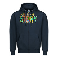 Navy True Story Zipper Hoodie - CowhideDigitalArt
