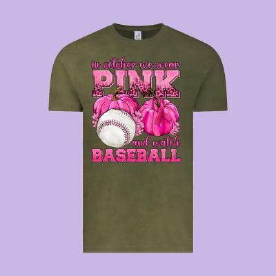 In October We Wear Pink And Watch Baseball Vintage Tee Designed By Texasbilliewilder