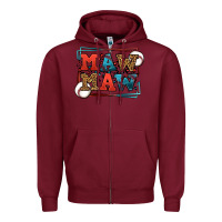 Burgundy Baseball mawmaw leopard frame Zipper Hoodie - LillyAllenDesigns
