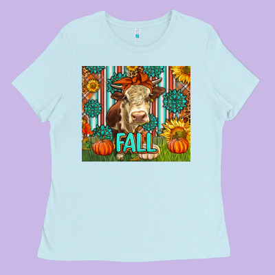 Western Fall Cow Ladies Tee Designed By Lillyallendesigns