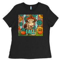 Black Western Fall Cow Ladies Tee - LillyAllenDesigns