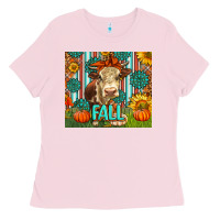 Bubblegum Pink Western Fall Cow Ladies Tee - LillyAllenDesigns