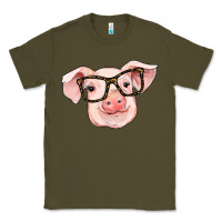 Army Green pig with glasses Classic Tee - RanaPortraitStore