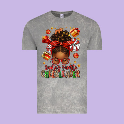 Santa's Favorite Cheerleader Afro Messy Bun Vintage Tee Designed By Texasbilliewilder
