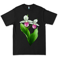 Black Pink And White Lady's Slipper Flower Premium Tee - LillyAllenDesigns