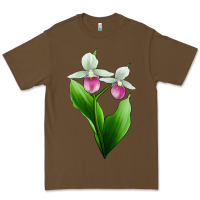 Cacao Pink And White Lady's Slipper Flower Premium Tee - LillyAllenDesigns