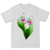 Pink And White Lady's Slipper Flower Premium Tee | Teevron