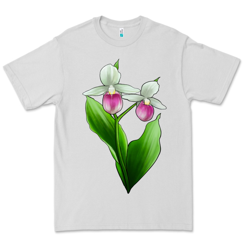 Pink And White Lady's Slipper Flower Premium Tee by LillyAllenDesigns | Teevron