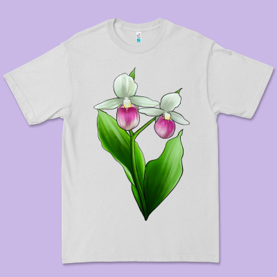 Pink And White Lady's Slipper Flower Premium Tee Designed By Lillyallendesigns
