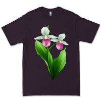 Plum Pink And White Lady's Slipper Flower Premium Tee - LillyAllenDesigns