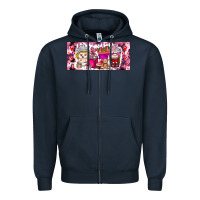 Navy Valentine Coffee Zipper Hoodie - CowhideDigitalArt