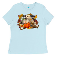 Baby Blue Fall Barn Owl Ladies Tee - LillyAllenDesigns