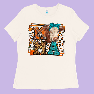 Western Fall Cow Mama Ladies Tee Designed By Lillyallendesigns