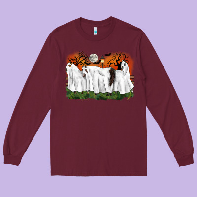 Ghost Horses Halloween Long Sleeve Tee Designed By Cowgirlartshop