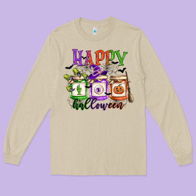 Happy Halloween Jars Long Sleeve Tee Designed By Cowgirlartshop