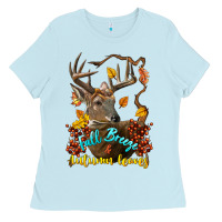 Baby Blue Fall Breeze And Autumn Leaves Deer Ladies Tee - LillyAllenDesigns