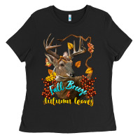 Black Fall Breeze And Autumn Leaves Deer Ladies Tee - LillyAllenDesigns