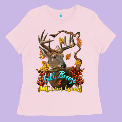 Fall Breeze And Autumn Leaves Deer Ladies Tee Designed By Lillyallendesigns