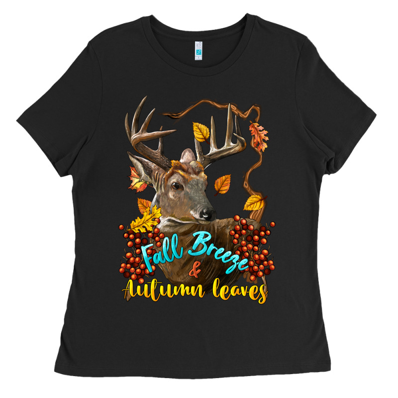 Fall Breeze And Autumn Leaves Deer Ladies Tee by LillyAllenDesigns | Teevron