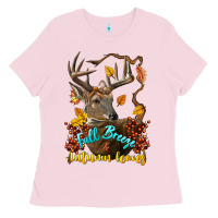 Bubblegum Pink Fall Breeze And Autumn Leaves Deer Ladies Tee - LillyAllenDesigns