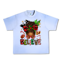 Christmas Believe Afro Messy Bun Urban Heavy Tee | Teevron