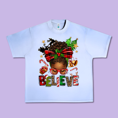 Christmas Believe Afro Messy Bun Urban Heavy Tee Designed By Texasbilliewilder