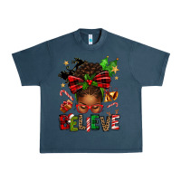 Midnight Navy christmas believe afro messy bun Urban Heavy Tee - texasbilliewilder