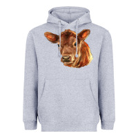 Heather Grey red angus calf face Heavyweight Hoodie - LillyAllenDesigns