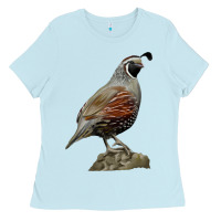 Baby Blue California Quail Bird Ladies Tee - RanaPortraitStore