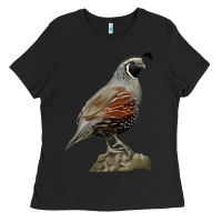 Black California Quail Bird Ladies Tee - RanaPortraitStore
