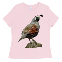 Bubblegum Pink California Quail Bird Ladies Tee - RanaPortraitStore