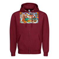 Burgundy Thanksgiving Coffee Drink Kids Cup Zipper Hoodie - CowhideDigitalArt