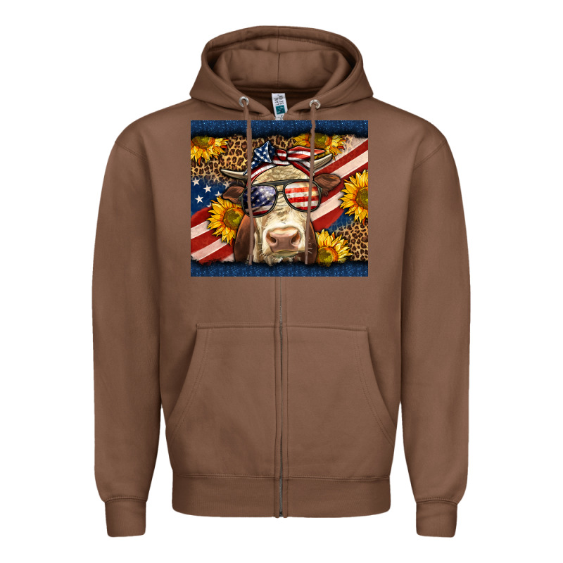 Western 4th Of July Cow Zipper Hoodie by LillyAllenDesigns | Teevron