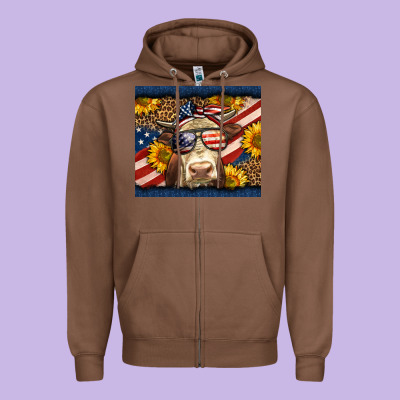 Western 4th Of July Cow Zipper Hoodie Designed By Lillyallendesigns