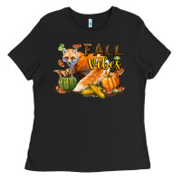 Black Fall Vibes Fox Ladies Tee - LillyAllenDesigns