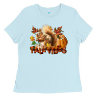 Baby Blue Fall Vibes Squirrel Ladies Tee - LillyAllenDesigns