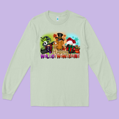 Happy Hallothanksmas Gnomes Long Sleeve Tee Designed By Cowgirlartshop