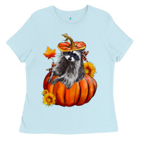 Baby Blue Fall Pumpkin Raccoon Ladies Tee - LillyAllenDesigns